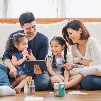 happy family in living room